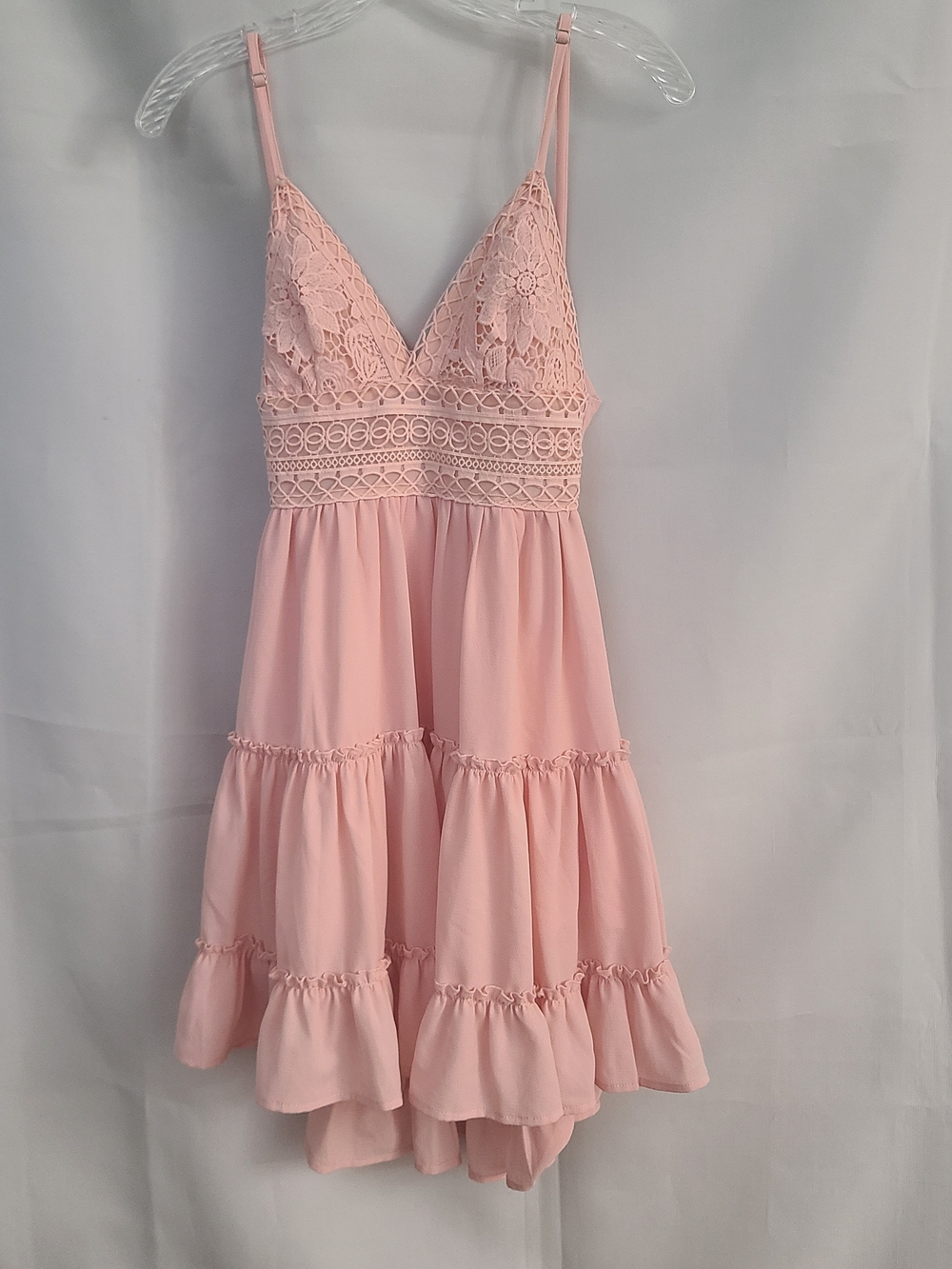 Pink Lily S Pink Tiered Lace Crochet Top Back Tie Whimsical Fairy Summer Dress